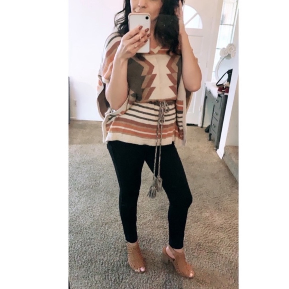 Aztec Tribal Drawstring Knit Top